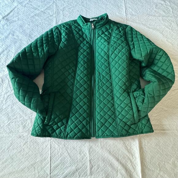 Kim Rogers Womens Large Quilted Jacket Coat Emerald Green Puffer Zip Up Pockets - Picture 1 of 7